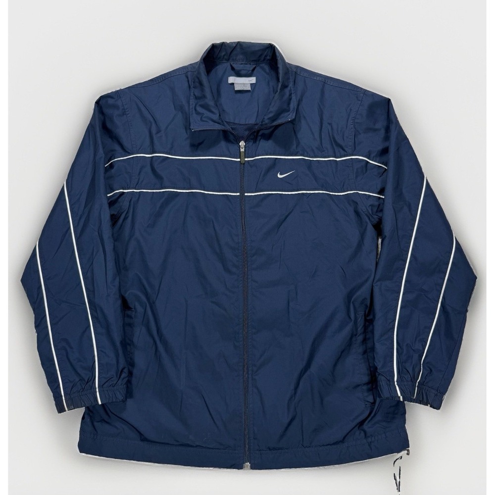 Nike Athletic Jacket Men's L Navy Full Zip Windbreaker Swoosh Track Athleisure